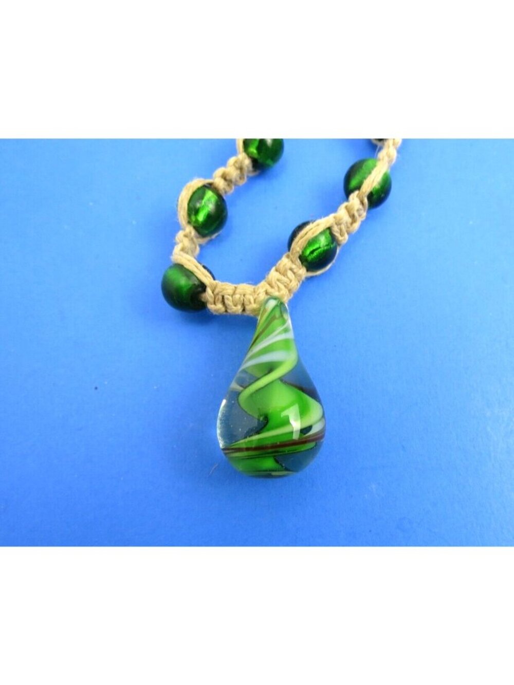 Teardrop Green Art Glass Charm Bracelet Necklace